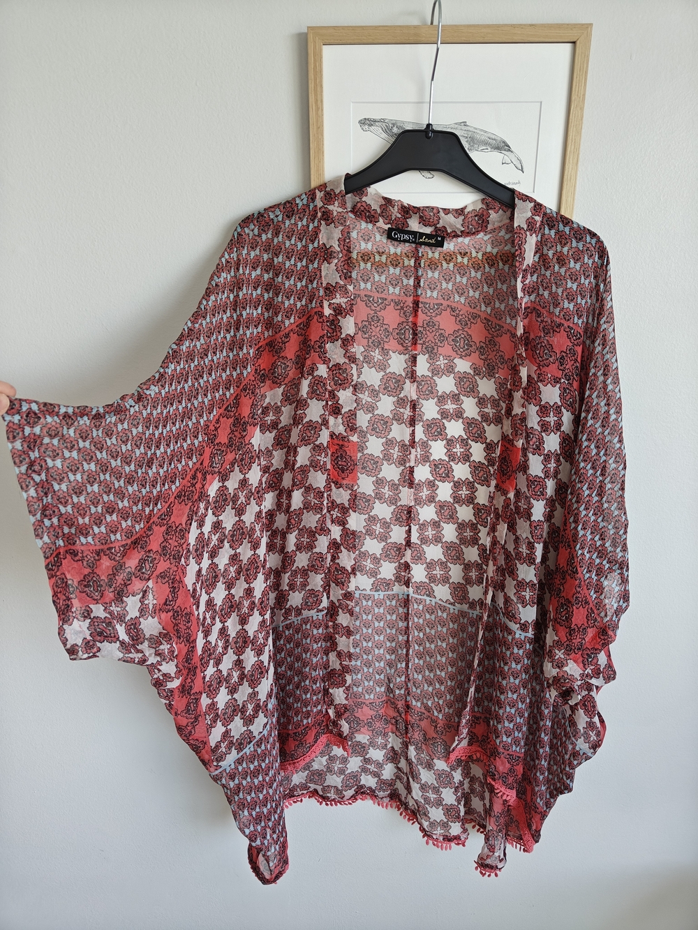Gypsy|Sand Sheer Floral Print Kimono in Coral and Black